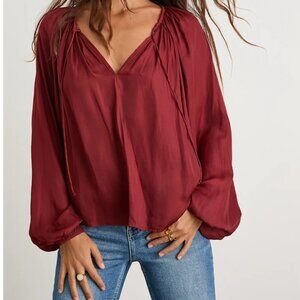 Hestia Wine Red Gathered Balloon Sleeve Top